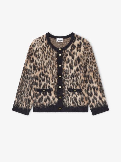 GANNI LEOPARD V-NECK CARDIGAN