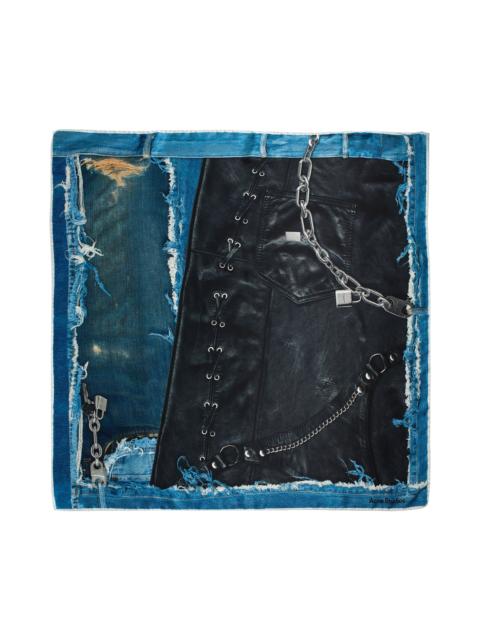 Acne Studios Acne Studios Vasco Denim Skeleton Trompe l'Oeil Silk Scarf in Black/Blue at Nordstrom