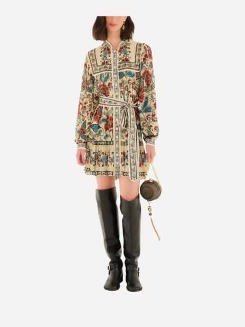 FARM RIO Sand Francesca Long-Sleeve Mini Dress