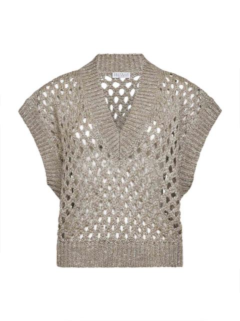 Brunello Cucinelli Brunello Cucinelli Women Beige Silk And Linen Dazzling Net Sweater
