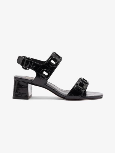 Larroudé Milan Block Sandal In Black Croc Printed Leather