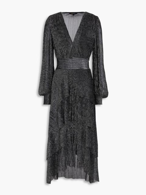 maje Tiered lamé midi dress