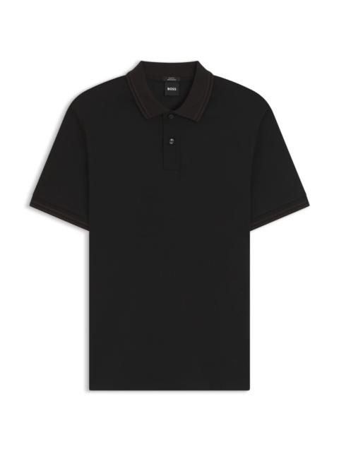 BOSS STRIPE-TRIM SLIM-FIT POLO SHIRT IN MERCERISED COTTON