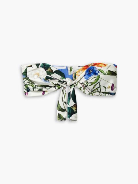 Oscar de la Renta Tie-front floral-print silk-satin twill bandeau top