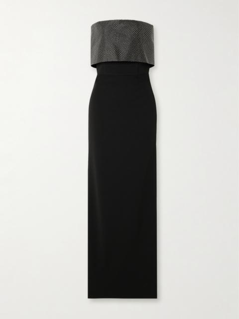 SOLACE LONDON Brandi Strapless Layered Crystal-embellished Satin-twill Trimmed Stretch-cady Gown