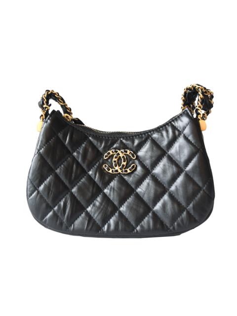 CHANEL Chanel Aged Calfskin Quilted Hobo Bag Gold Hardware Black