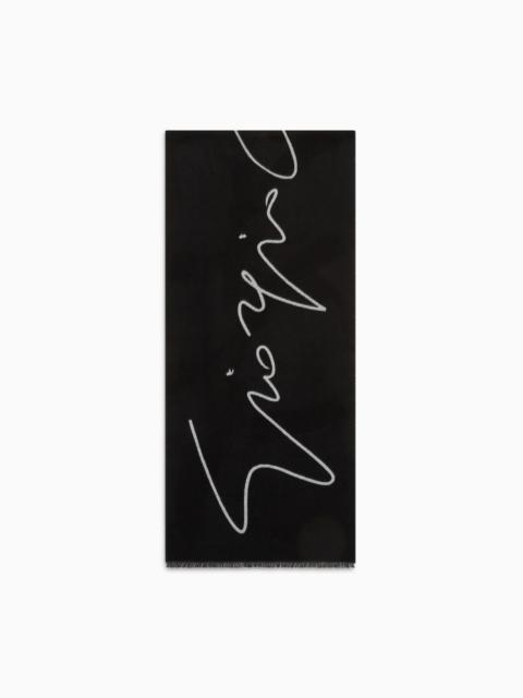 GIORGIO ARMANI TWO-TONE WOOL AND SILK SCARF WITH SIGNATURE LOGO