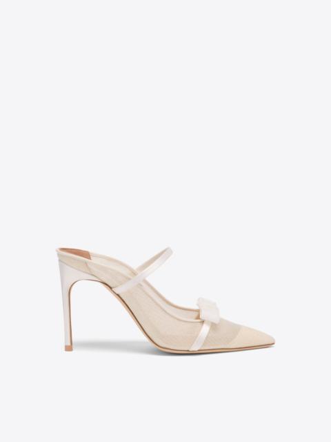 MALONE SOULIERS Aurora 90 White Glitter Mesh Heeled Mules