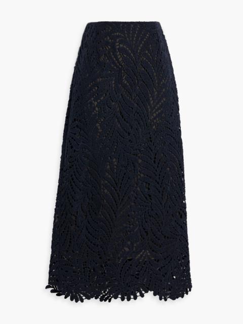 Oscar de la Renta Wool-blend guipure lace midi skirt