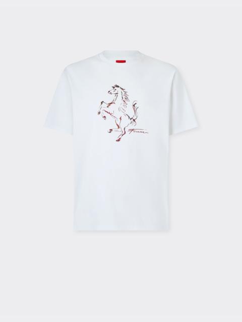 Ferrari Cotton T-shirt with Prancing Horse print