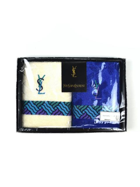 SAINT LAURENT Yves Saint Laurent Ivory/Blue Set of 2 YSL Logo Hand Towels