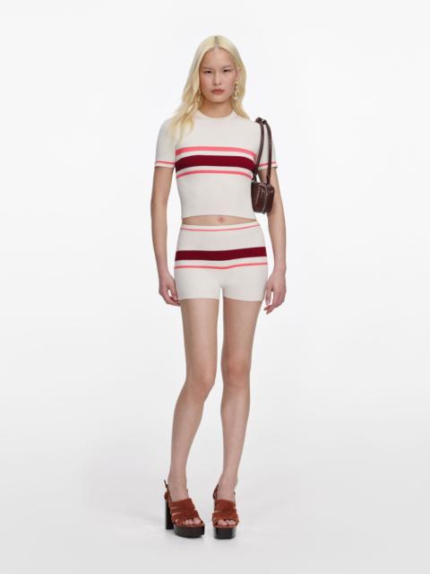 self-portrait Cream Stripe Viscose Knit Shorts