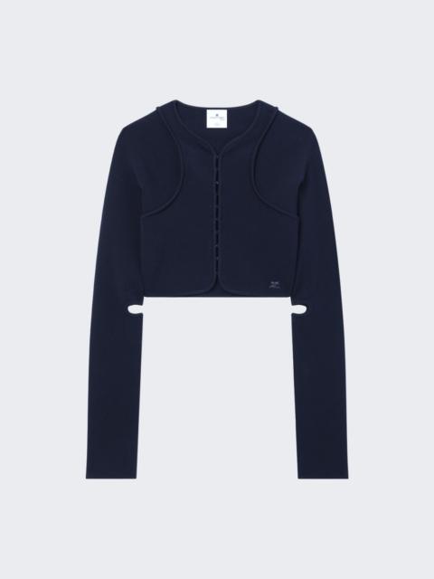 courrèges Scuba Cut Out Knit Cardigan Navy