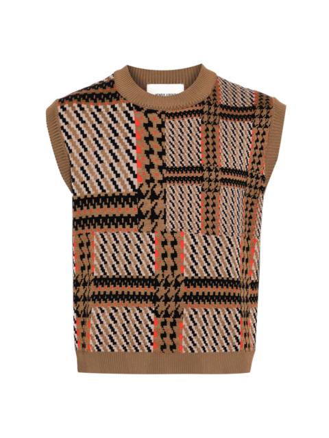 HENRIK VIBSKOV DUSK KNITTED VEST - ORANGE MIXED CHECKS