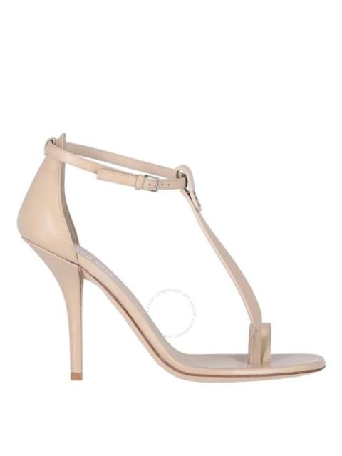 Burberry Soft Fawn Leather Stefanie T-Strap Stiletto Sandals