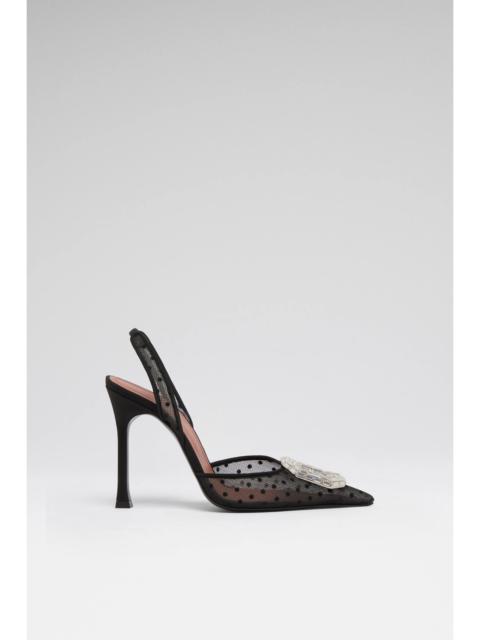 Amina Muaddi CAMELIA SLING 105 BLACK POLKA-DOT LACE