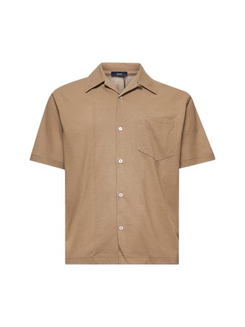 Herno Dove grey crepe voile jersey bowling shirt