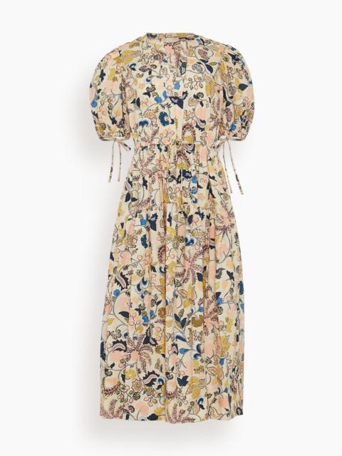 ULLA JOHNSON Adriana Short Sleeve Midi Dress in Magnolia