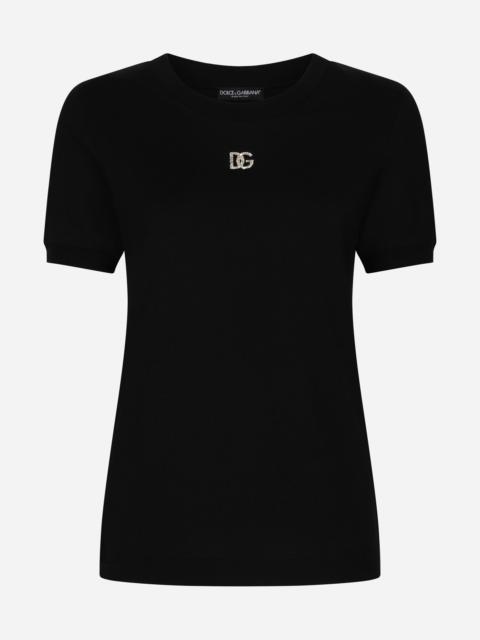 Dolce & Gabbana Cotton T-shirt with Crystal DG logo