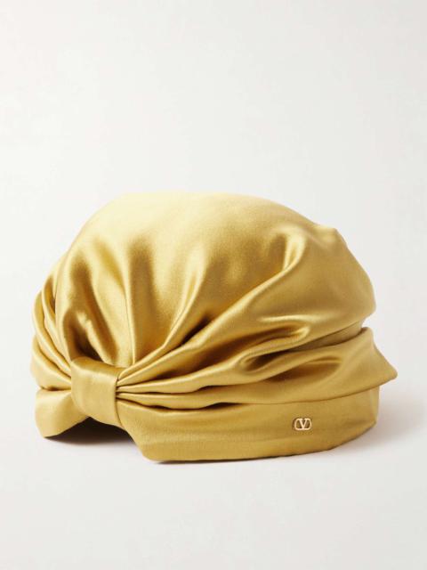 Gathered silk-satin head scarf Yellow