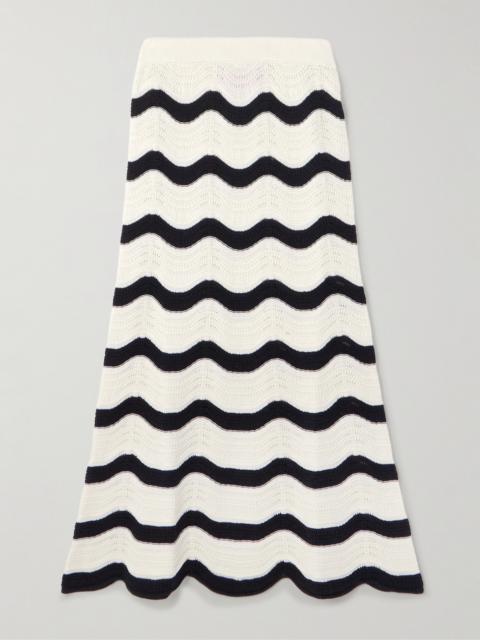 La DoubleJ Striped Pointelle-knit Cotton Maxi Skirt