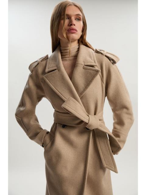 KAREN MILLEN Wool Tailored Belted Midi Coat