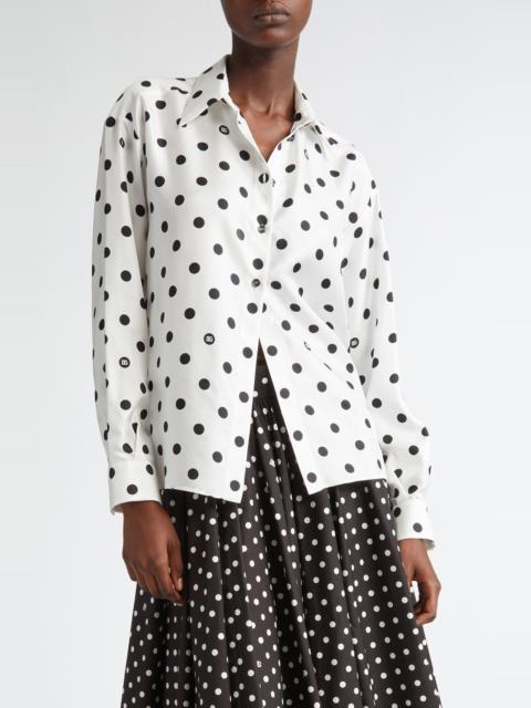 Dolce & Gabbana Dolce&Gabbana Polka Dot Silk Button-Up Shirt in Bianco at Nordstrom
