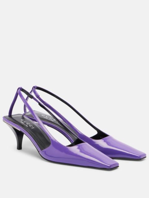 GUCCI Crystal-embellished leather slingback pumps