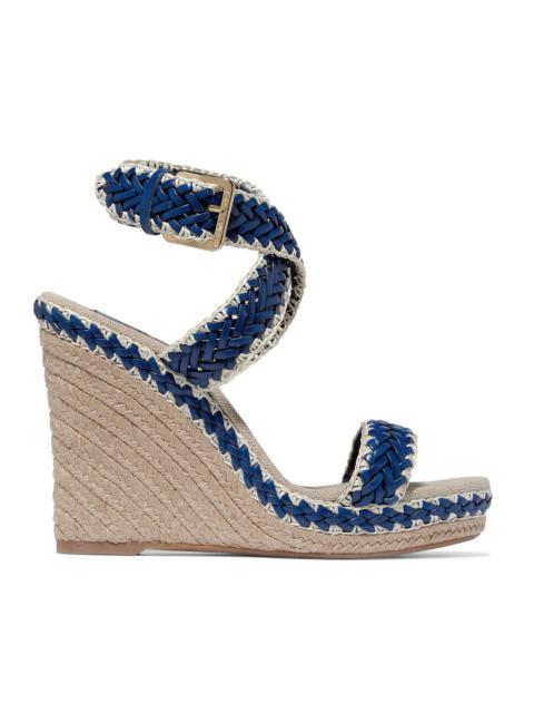 TORY BURCH Lilah leather and linen wedge sandals
