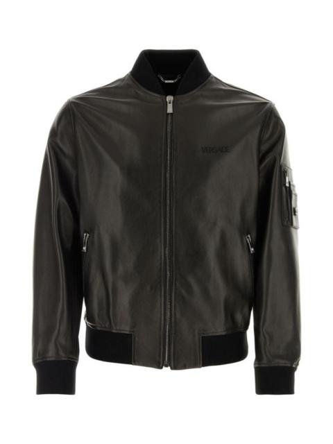 Versace Man Black Leather Bomber Jacket