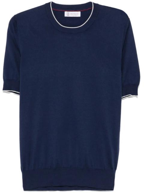 Brunello Cucinelli Men Cotton Lightweight Knit T-Shirt With Contrast Details