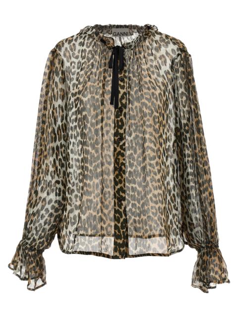 GANNI Ganni Women 'Leopard Print Chiffon Tie String' Shirt