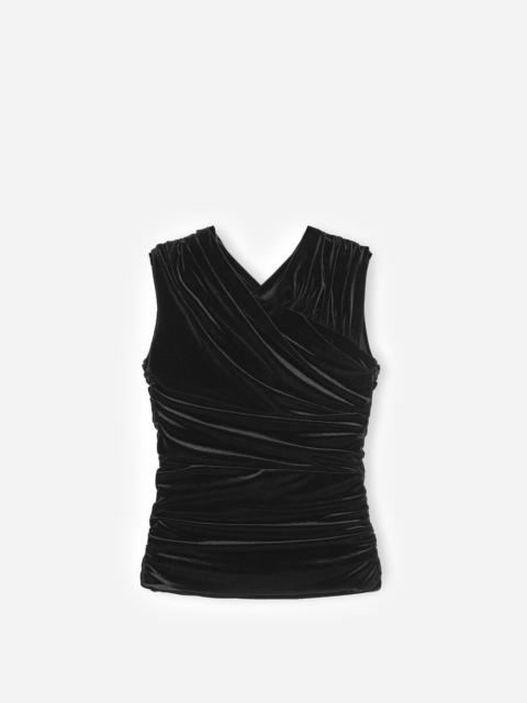 GANNI Velvet Jersey Ruched Crossover Blouse