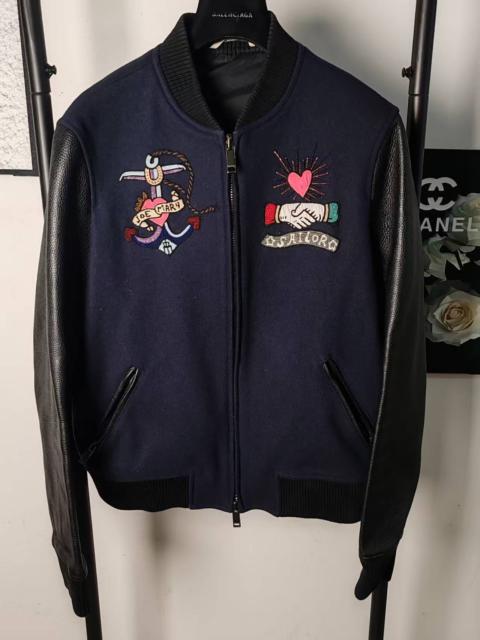 Valentino Valentino Embroidered Leather Baseball Jacket