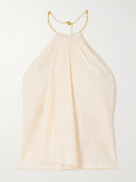 Johanna Ortiz The Root Embellished Smocked Satin-jacquard Halterneck Top