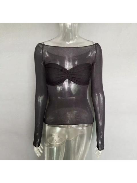 Japanese Brand - Transparent Off Shoulder Long Sleeve Shirt Crop Top y2k