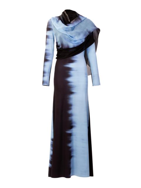 SILVIA TCHERASSI Moon Cape-Detailed Silk-Blend Maxi Dress blue