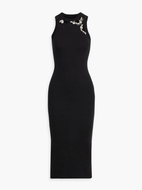 AREA Crystal-embellished ribbed cotton-blend jersey midi dress