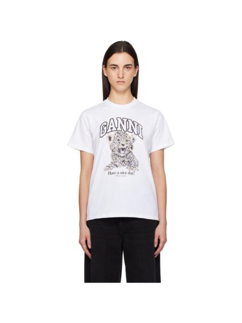 GANNI White Basic Jersey Leopard Relaxed T-shirt