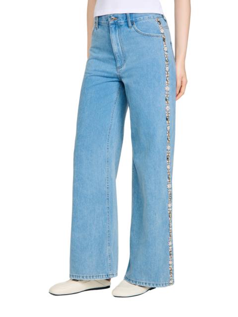 Sandro SANDRO Faded straight-leg rhinestone jeans in Blue Jean at Nordstrom
