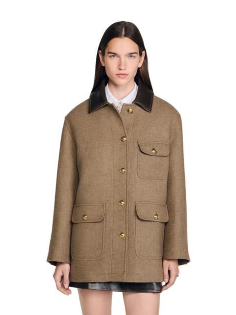 Sandro SANDRO Tweed coat in Caramel at Nordstrom