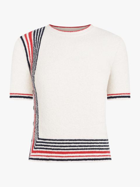 rabanne BOUCLE STRIPE DETAIL S/S KNIT TOP | CREAM/NAVY/RED