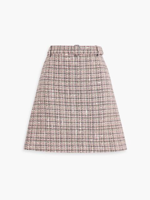 Theory Belted cotton-blend tweed mini skirt