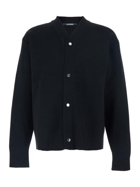JACQUEMUS Jacquemus Men Black V-Neck Cardigan With J Logo On The Back In Wool Man
