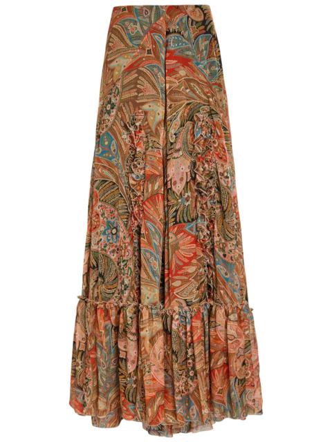 Etro Etro Paisley Ruffled Silk Maxi Skirt