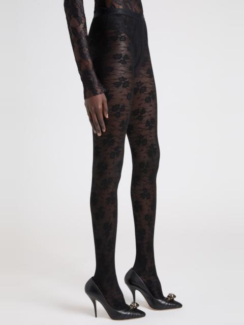 Valentino Valentino Sheer Floral Lace Tights in Black at Nordstrom