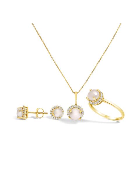 Other Designers Haus of Brilliance 10K Yellow Gold Pearl 2 3/4 Cttw with Diamond 3/8 Cttw Halo Jewelry Set