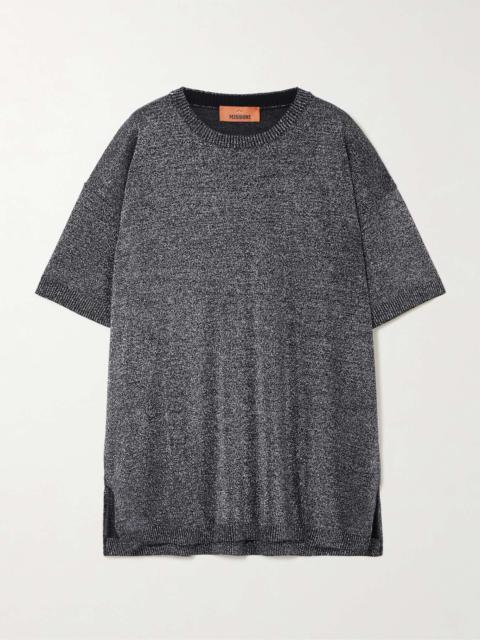 Oversized metallic knitted T-shirt Silver