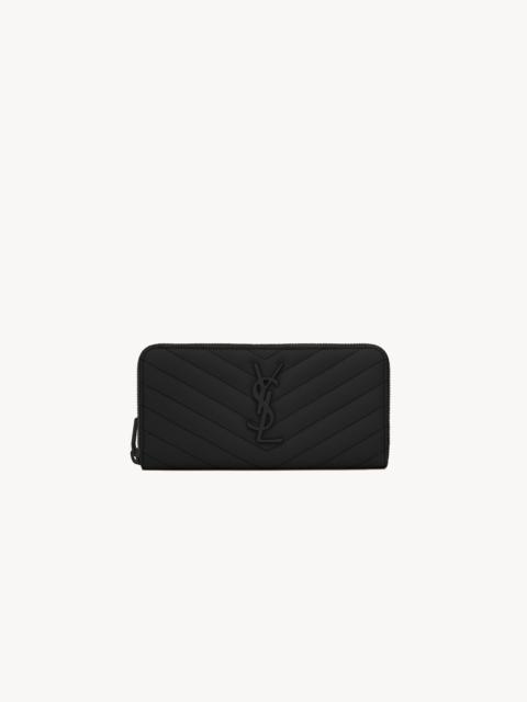 SAINT LAURENT CASSANDRE MATELASSÉ ZIP AROUND WALLET IN GRAIN DE POUDRE LEATHER