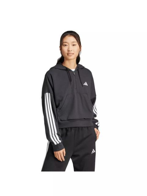 adidas Women's Essentials 3-Stripes French Terry Quarter-Zip Hoodie -Black